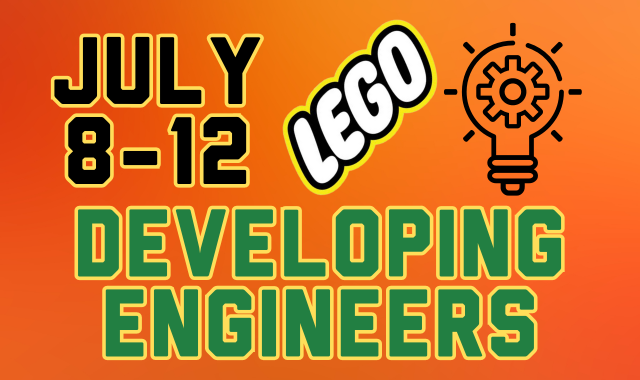 The LEGO Developing Engineers logo, a vibrant and playful representation of the company's dedication to engineering.