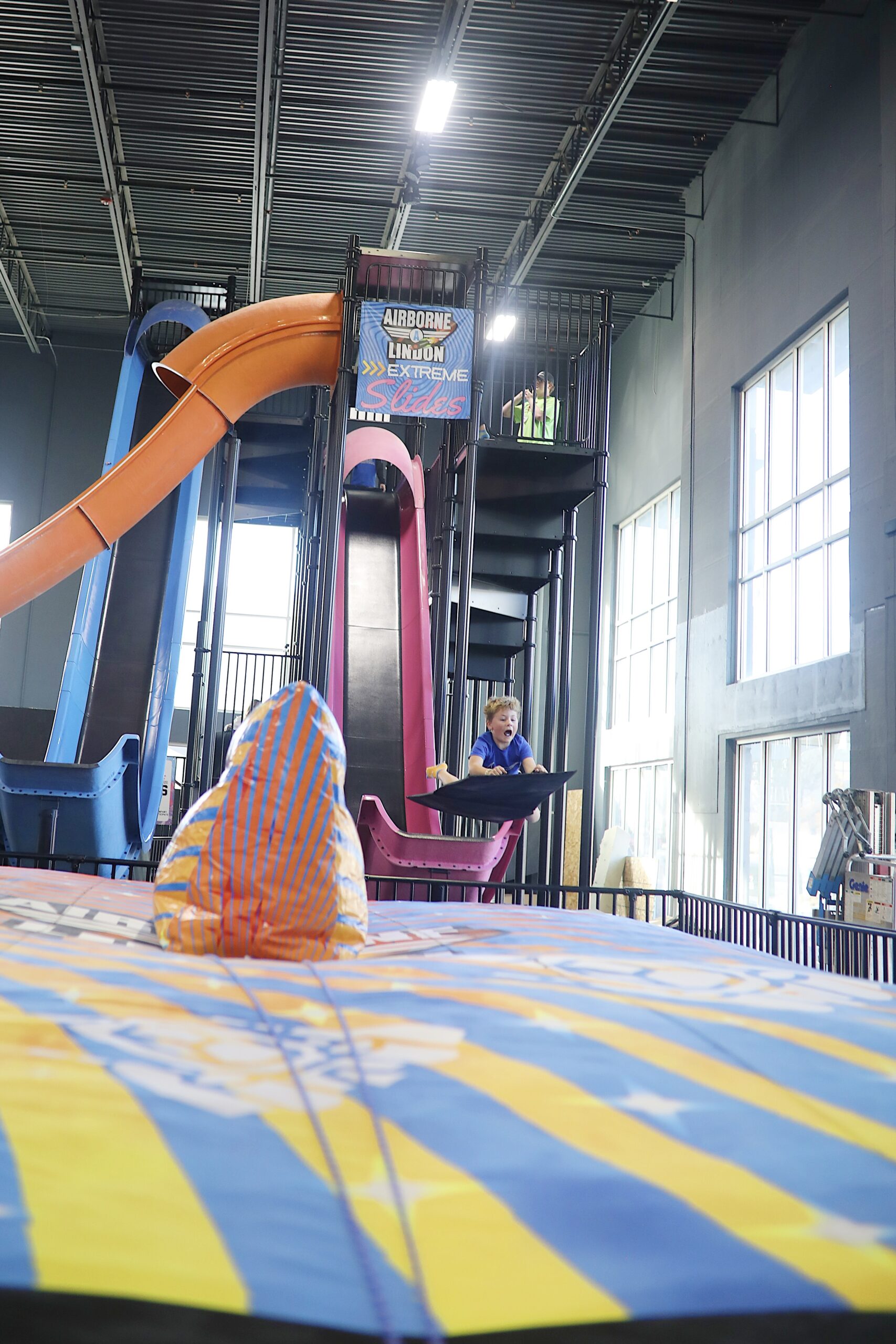 Colorful water slide, providing an exciting experience for thrill-seekers at the park.